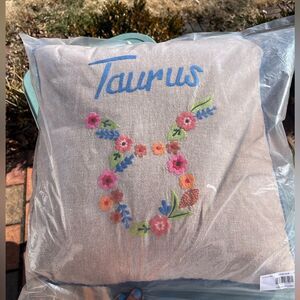 Sundance Zodiac Taurus Embroidered Pillow with Floral Design